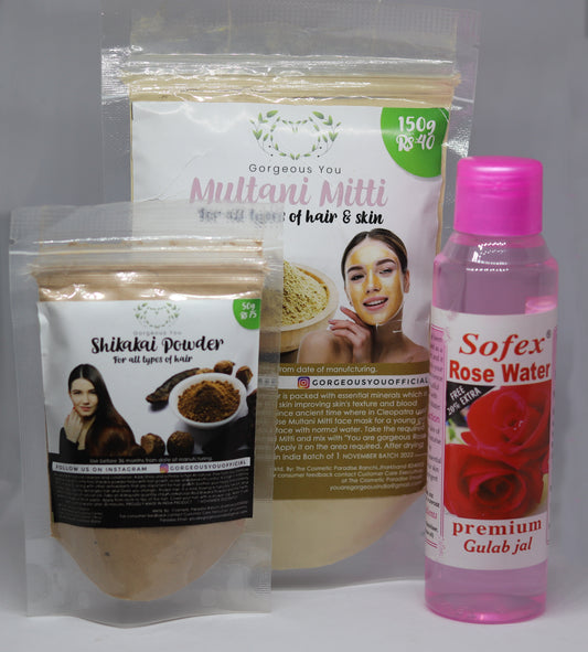 You Gorgeous Organic Multani Mitti 150+Rose Water 120gm+ Skikakai Powder 50g