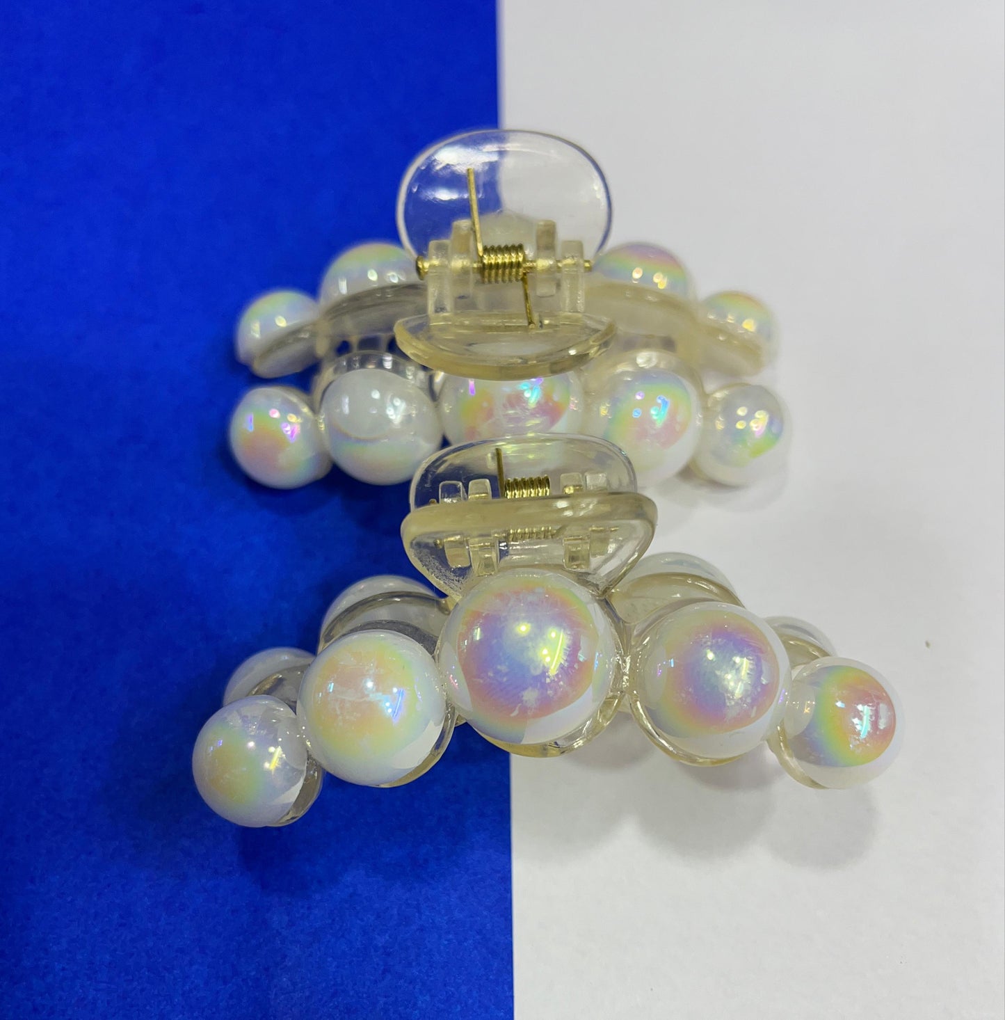 Pair of translucent hair clips with white faux pearls, Pack of 2