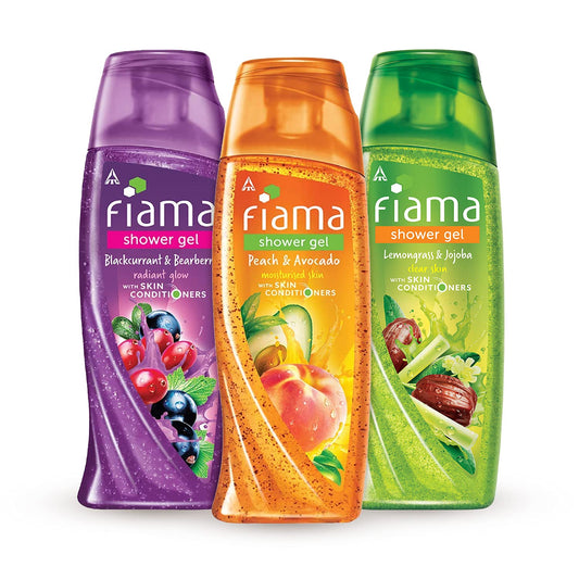 FIAMA Shower Gel Lemongrass & Jojoba, Blackcurrant & Bearberry , Peach & Avocado - Pack of 3 x 250 ml - You GorgeousBody Wash