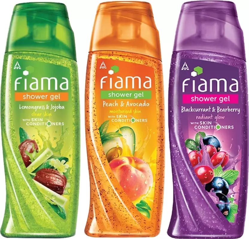 FIAMA Shower Gel Lemongrass & Jojoba, Blackcurrant & Bearberry , Peach & Avocado - Pack of 3 x 250 ml - You GorgeousBody Wash