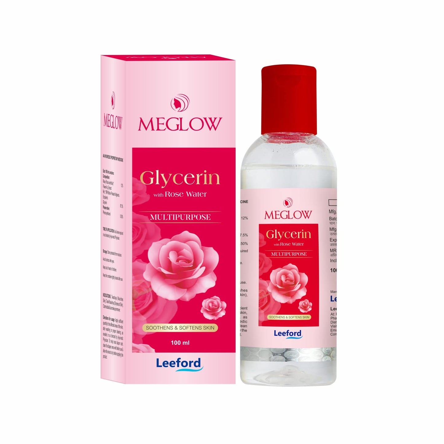 Meglow Glycerin with Rose Water Toner 100ml - Enriched with 12% Rose water and 88% Glycerin) || Multipurpose Use - You GorgeousGlycerine