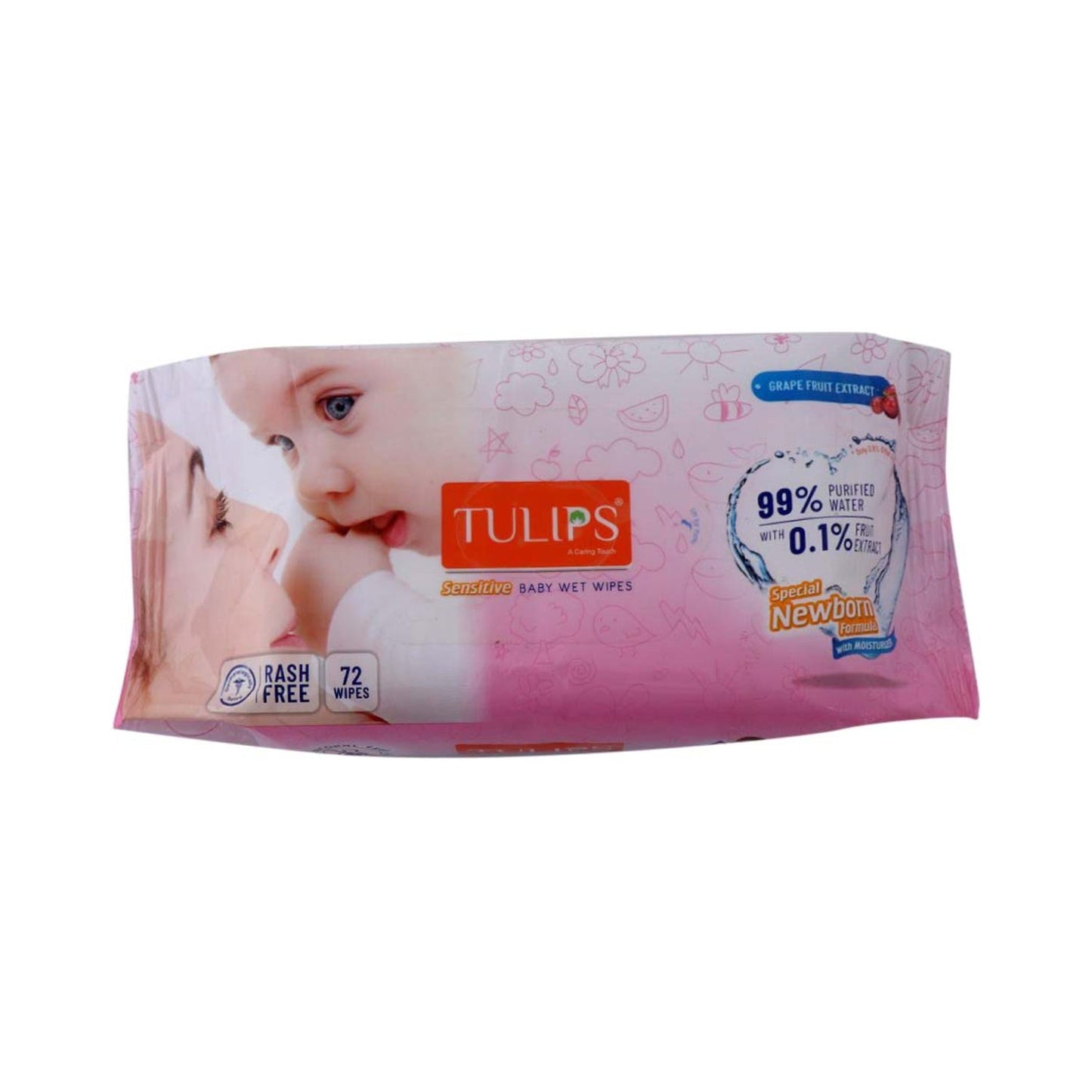 Tulips Sensitive Baby Wet Wipes With Lid Grape Extract (72Pcs) - You GorgeousBaby Care Products