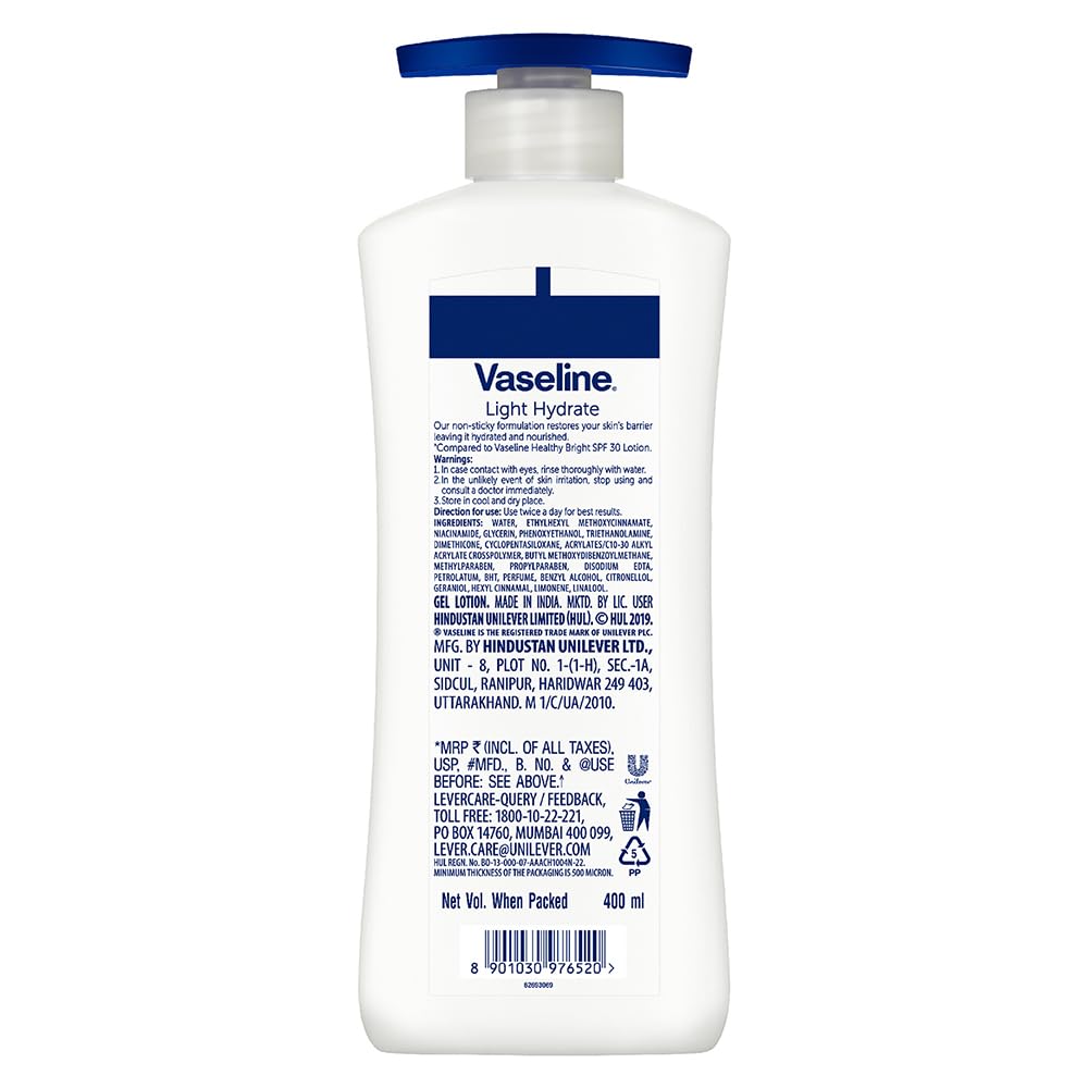 Vaseline Superlight & Non-Sticky Light Hydrate Serum In Lotion With Vitamin B3 400ml - You GorgeousBody Lotion