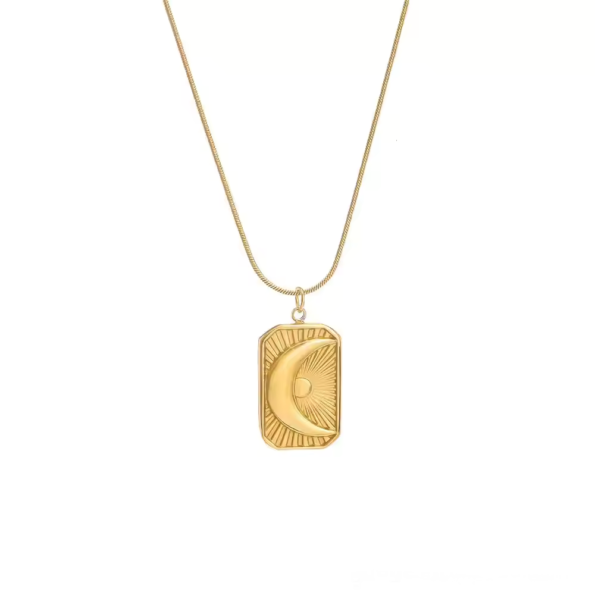Celestial Crescent: 18k Gold Plated Moon & Sun Pendant Necklace