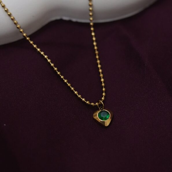 Heart of Green Emerald Gemstone 18K Gold Plated Necklace