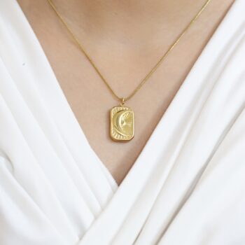 Celestial Crescent 18k Gold Plated Moon & Sun Pendant Necklace