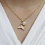 Ocean’s Whisper 18k Gold Mermaid Tail Pearl Pendant Necklace