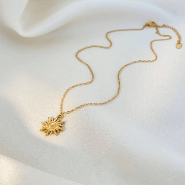 Golden Helios Sunburst 18K Gold Plated Pendant Necklace