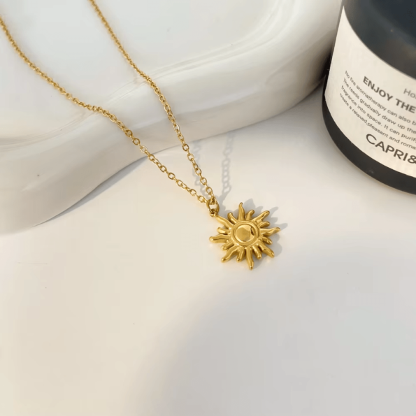 Golden Helios Sunburst 18K Gold Plated Pendant Necklace