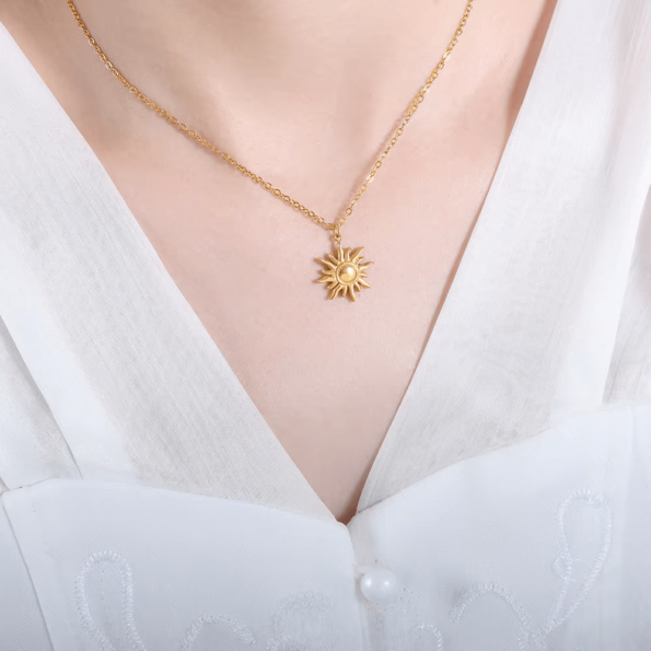 Golden Helios Sunburst 18K Gold Plated Pendant Necklace