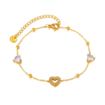 "Crystal Heart & Pear Charm Gold Bracelet"