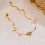 Crystal Heart & Pear Charm Gold Bracelet