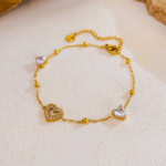 Crystal Heart & Pear Charm Gold Bracelet