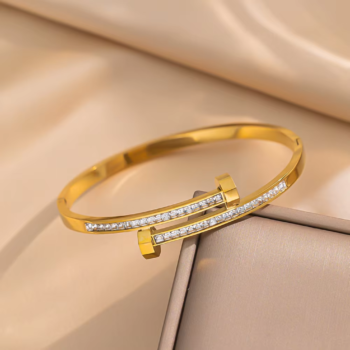 "Crystal Paved Nail Bangle Bracelet"