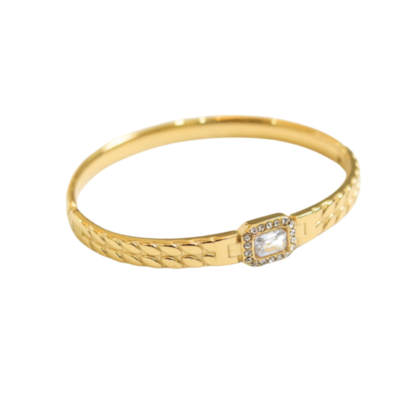 Modern Gold Bangle with Sparkling Square Stone