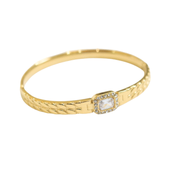Modern Gold Bangle with Sparkling Square Stone
