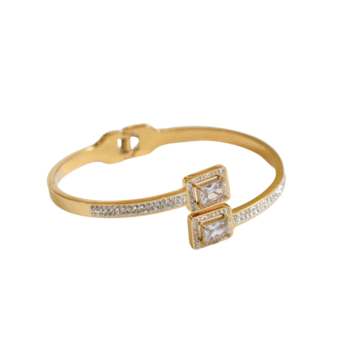 Baguette & Pave Crystal Gold Bypass Bangle