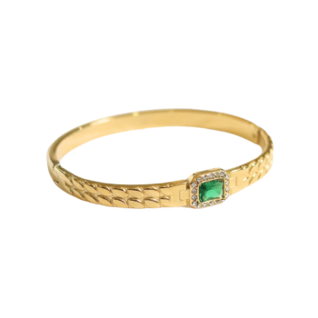 Modern Gold Bangle with Sparkling Green Square Stone