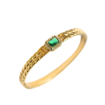 Modern Gold Bangle with Sparkling Green Square Stone