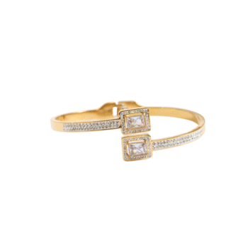 "Baguette & Pave Crystal Gold Bypass Bangle"