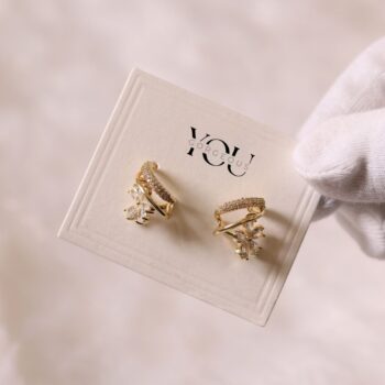 Gold Crystal Flower Stud Earrings