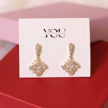Gold Geometric Crystal Drop Earrings