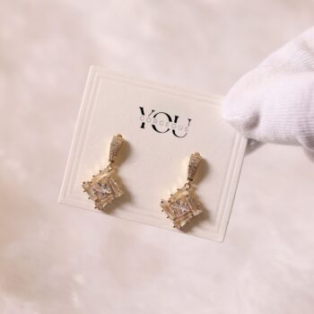 Gold Geometric Crystal Drop Earrings
