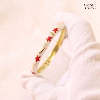 Red Floral Enamel Gold-Plated Bangle