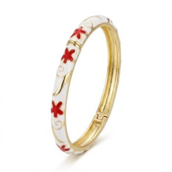 YouGorgeous™ 18K Gold Plated Anti-Tarnish Bracelet for Women | Red Floral Enamel Kada Bracelet | Hypoallergenic 316L Stainless Steel Jewellery