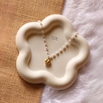 Elegant Pearl Beaded Necklace with Gold Heart Pendant