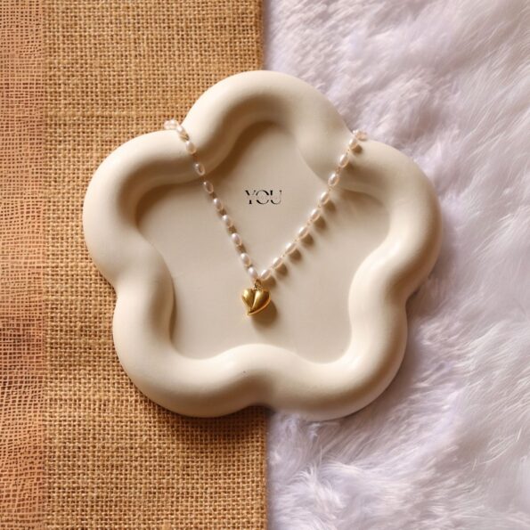 Elegant Pearl Beaded Necklace with Gold Heart Pendant