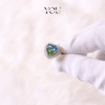 Heart of the Ocean Statement Ring – Green Blue Crystal, Halo Design, Sparkling Silver Band