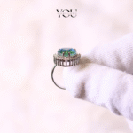 Heart of the Ocean Statement Ring – Green Blue Crystal, Halo Design, Sparkling Silver Band