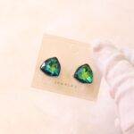 Green-Blue Trillion Cut Crystal Stud Earrings
