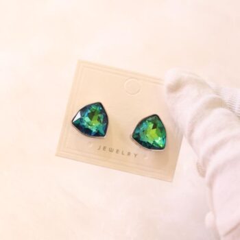 Green-Blue Trillion Cut Crystal Stud Earrings