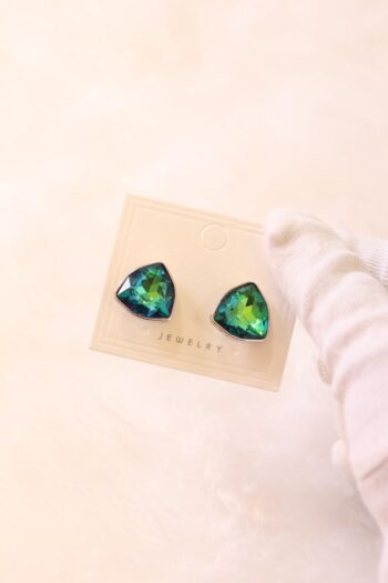 Green-Blue Trillion Cut Crystal Stud Earrings