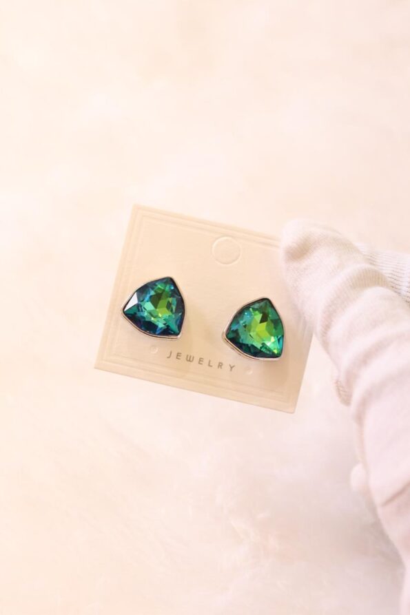 Green-Blue Trillion Cut Crystal Stud Earrings