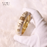 You Gorgeous White Enamel Bangle Bracelet for Women – Anti-Tarnish, 18K Gold Plated Floral Kada, Waterproof Stainless Steel Jewelry, Best Anniversary Gift for Her