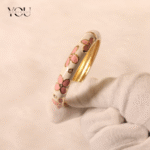 You Gorgeous Anti-Tarnish Floral Bangle White & Pink Enamel Gold Plated Bracelet Waterproof Jewelry Gift for Women, Sister, Daily Wear