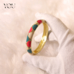 You Gorgeous Anti-Tarnish Multi-Color Harlequin Bangle. Gold Plated Waterproof Enamel Bracelet with Rhinestones. Perfect Gift for Stylish Women.
