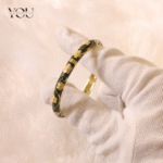 You Gorgeous Anti-Tarnish Black Enamel Bangle Gold Floral Bracelet Waterproof Elegant Jewelry Gift for Women, Minimalist Daily Wear