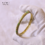 You Gorgeous Anti-Tarnish Slim Leaf Bangle. Beige & Mint Enamel Waterproof Gold Plated Bracelet. Perfect Minimalist Daily Wear Gift for Women.