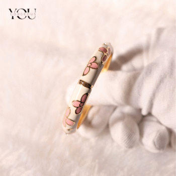 You Gorgeous Anti-Tarnish Pink Floral Bangle White Enamel Rhinestone Bracelet Waterproof Jewelry Gift for Women, Sister, Daily & Festive Wear