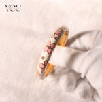 You Gorgeous Anti-Tarnish Pink Floral Bangle White Enamel Rhinestone Bracelet Waterproof Jewelry Gift for Women, Sister, Daily & Festive Wear