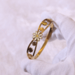 You Gorgeous Anti-Tarnish Daisy Flower Cuff Bangle. Gold Plated Waterproof Stainless Steel Bracelet for Women. Perfect Minimalist Daily Wear Gift.
