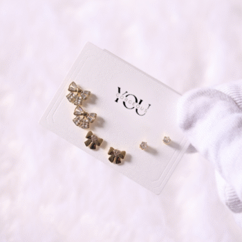 Anti-Tarnish Gold Bow Stud Earring Set – Crystal Bow Earrings, Dainty Ribbon Studs, Minimalist Gold Jewelry Gift for Her