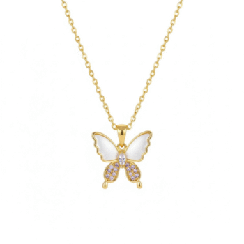 You Gorgeous Anti-Tarnish Butterfly Necklace | Mother of Pearl & Crystal Pendant | Waterproof Gold Plated Jewelry Gift for Women, Trendy Style