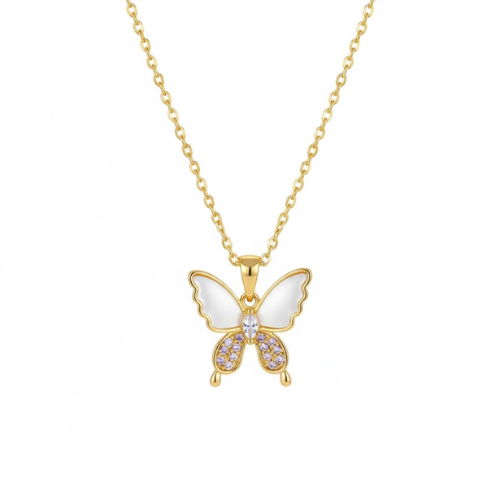 You Gorgeous Anti-Tarnish Butterfly Necklace | Mother of Pearl & Crystal Pendant | Waterproof Gold Plated Jewelry Gift for Women, Trendy Style You Gorgeous Anti-Tarnish Butterfly Necklace | Mother of Pearl & Crystal Pendant | Waterproof Gold Plated Jewelry Gift for Women, Trendy Style
