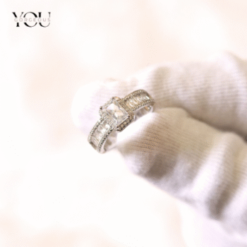 Elegant Square-Cut Crystal Engagement Ring • Double Pavé Band • Vintage Halo Design • Anti-Tarnish Silver Tone • Bridal Jewelry Gift