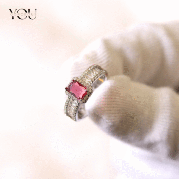 Pink Square-Cut Engagement Ring • Vintage Halo Design • Double Pavé Band • Anti-Tarnish Silver Tone • Bridal Jewelry Gift for Her